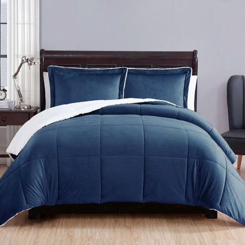 Darrahopens Home & Garden > Bedding > Quilts & Duvets 3 Piece Ultra-soft Micro Mink Comforter Set Queen with Sherpa Reverse Navy Blue