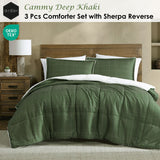 Darrahopens Home & Garden > Bedding > Quilts & Duvets Ardor 3 Pcs Cammy Deep Khaki Comforter Set with Sherpa Reverse Queen/King