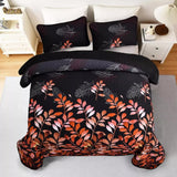 Darrahopens Home & Garden > Bedding > Quilts & Duvets Black and Red  Leaves Quilted Bedspread & Pillowcase Set