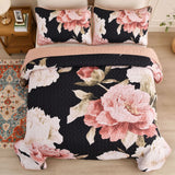 Darrahopens Home & Garden > Bedding > Quilts & Duvets Blossom Trio Quilted Coverlet Set with Pillowcases (Black, Red & Pink