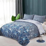 Darrahopens Home & Garden > Bedding > Quilts & Duvets Blue Garden Coverlet Set with Quilted Floral Pattern and Pillowcases
