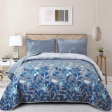 Darrahopens Home & Garden > Bedding > Quilts & Duvets Blue Garden Coverlet Set with Quilted Floral Pattern and Pillowcases