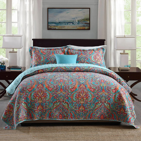 Darrahopens Home & Garden > Bedding > Quilts & Duvets Blue Teal Boho Print Bedspread Quilt Set + Pillowcases