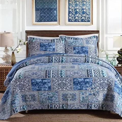 Darrahopens Home & Garden > Bedding > Quilts & Duvets Boho Blue Quilted Coverlet & Pillow Set: Vibrant, Cozy Elegance - king
