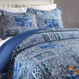 Darrahopens Home & Garden > Bedding > Quilts & Duvets Boho Blue Quilted Coverlet & Pillow Set: Vibrant, Cozy Elegance - king