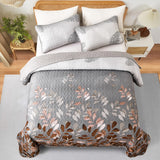 Darrahopens Home & Garden > Bedding > Quilts & Duvets Brown Verdant Quilted Ensemble with Flower Motifs bedspread  and Pillowcases