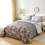Darrahopens Home & Garden > Bedding > Quilts & Duvets Brown Verdant Quilted Ensemble with Flower Motifs bedspread  and Pillowcases