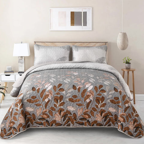Darrahopens Home & Garden > Bedding > Quilts & Duvets Brown Verdant Quilted Ensemble with Flower Motifs bedspread  and Pillowcases
