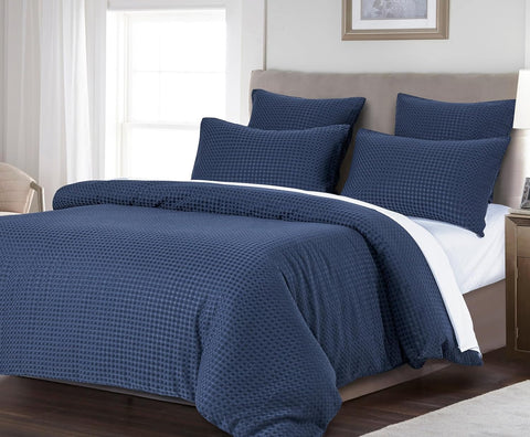 Darrahopens Home & Garden > Bedding > Quilts & Duvets CleverPolly 100% Premium Waffle Microfibre Quilt Cover Set (3Pcs) - Indigo - Queen