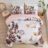 Darrahopens Home & Garden > Bedding > Quilts & Duvets Floral Comforter Set, Queen/King Size, Blush Floral 3-Piece Bedding, Soft Microfiber for All Seasons