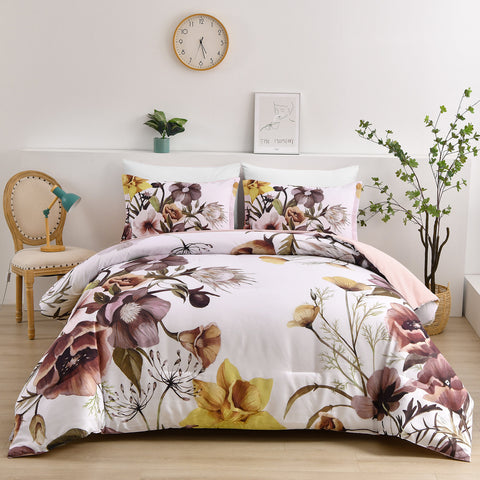 Darrahopens Home & Garden > Bedding > Quilts & Duvets Floral Comforter Set, Queen/King Size, Blush Floral 3-Piece Bedding, Soft Microfiber for All Seasons