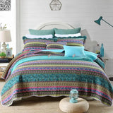 Darrahopens Home & Garden > Bedding > Quilts & Duvets Grenn Teal Boho style Printed Bedspread Quilt Set + Pillowcases