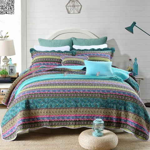 Darrahopens Home & Garden > Bedding > Quilts & Duvets Grenn Teal Boho style Printed Bedspread Quilt Set + Pillowcases