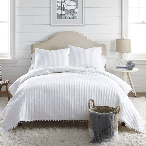 Darrahopens Home & Garden > Bedding > Quilts & Duvets Jenny Mclean Clavo Pompom White 3 Piece 100% Cotton Coverlet Set Queen