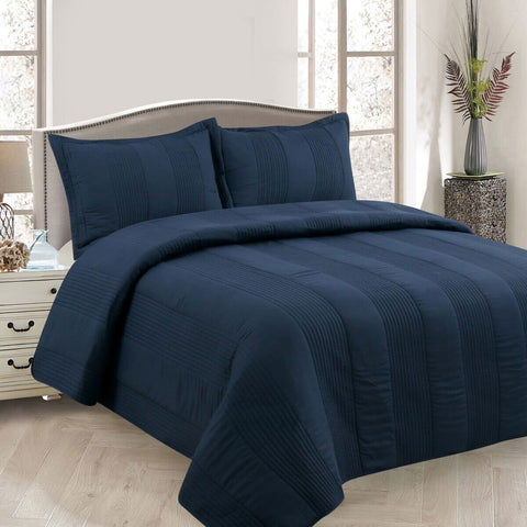 Darrahopens Home & Garden > Bedding > Quilts & Duvets Lewis Navy 3 Pce Lightly Quilted Polyester Cotton Coverlet Set Queen