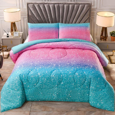 Darrahopens Home & Garden > Bedding > Quilts & Duvets Marble Gradient Comforter Set, Queen/King Size, Quilted Bedding with Pillowcases