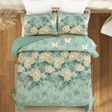 Darrahopens Home & Garden > Bedding > Quilts & Duvets Meadow Butterfly Green Quilted Bedspread Set with Floral Details and Pillowcases