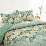 Darrahopens Home & Garden > Bedding > Quilts & Duvets Meadow Butterfly Green Quilted Bedspread Set with Floral Details and Pillowcases