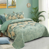 Darrahopens Home & Garden > Bedding > Quilts & Duvets Meadow Butterfly Green Quilted Bedspread Set with Floral Details and Pillowcases