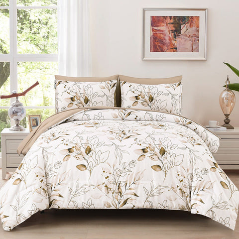 Darrahopens Home & Garden > Bedding > Quilts & Duvets Soft Floral Leaf Comforter Set, Queen/King Size, Plush Quilted Bedding with Pillowcases