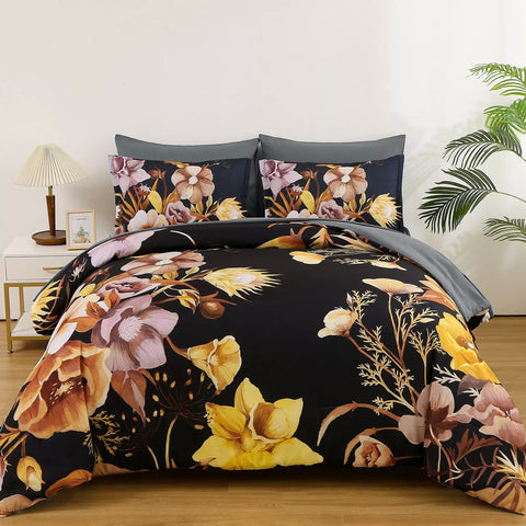 Darrahopens Home & Garden > Bedding > Quilts & Duvets Soft Floral Leaf Comforter Set, Queen/King Size, Quilted Bedding with Pillowcases