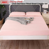 Darrahopens Home & Garden > Bedding Ramesses 1000TC Linen Bamboo Fitted Sheet Combo Set Dusty Pink King