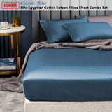 Darrahopens Home & Garden > Bedding Ramesses 1500TC Elite Egyptian Cotton Sateen Fitted Sheet Combo Set Classic Blue King Single