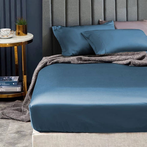 Darrahopens Home & Garden > Bedding Ramesses 1500TC Elite Egyptian Cotton Sateen Fitted Sheet Combo Set Classic Blue King Single