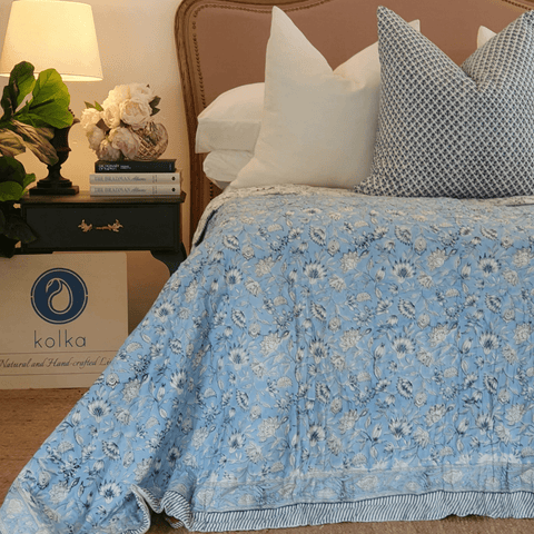 Darrahopens Home & Garden > Bedding Wild Flower Ocean Reversible Quilt - Blue (Size: King 228 cm x 274 cm)