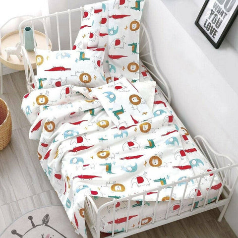 Darrahopens Home & Garden > Bedding Wild Life Lion Elephant Crocodile Baby 100% Cotton Printed Sheet Set Cot Size