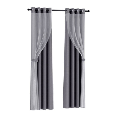 Darrahopens Home & Garden > Curtains Artiss 2X 132x160cm Blockout Sheer Curtains Charcoal