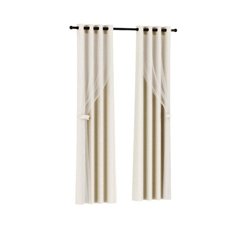 Darrahopens Home & Garden > Curtains Artiss 2X 132x242cm Blockout Sheer Curtains Beige