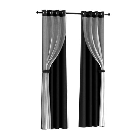 Darrahopens Home & Garden > Curtains Artiss 2X 132x242cm Blockout Sheer Curtains Black