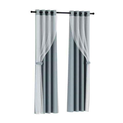 Darrahopens Home & Garden > Curtains Artiss 2X 132x242cm Blockout Sheer Curtains Light Grey