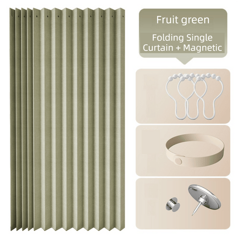 Darrahopens Home & Garden > Curtains > Curtains & Drapes 100 X 180 CM Fruit-Green Linen-Look Dust Drill-Free Pull-Curtain - Folding Doorless Closet Divider with Magnetic Closure & Hanging Rings