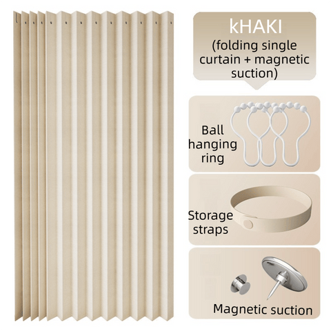 Darrahopens Home & Garden > Curtains > Curtains & Drapes 100 X 180 CM Khaki Linen-Look Dust Drill-Free Pull-Curtain - Folding Doorless Closet Divider with Magnetic Closure & Hanging Rings