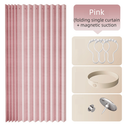 Darrahopens Home & Garden > Curtains > Curtains & Drapes 100 X 180 CM Pink Linen-Look Dust Drill-Free Pull-Curtain - Folding Doorless Closet Divider with Magnetic Closure & Hanging Rings