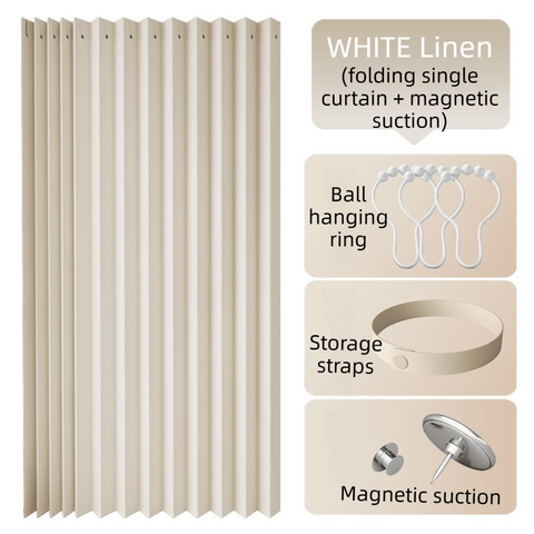 Darrahopens Home & Garden > Curtains > Curtains & Drapes 100 X 180 CM White Linen-Look Dust Drill-Free Pull-Curtain - Folding Doorless Closet Divider with Magnetic Closure & Hanging Rings