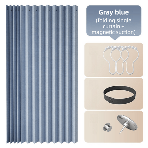Darrahopens Home & Garden > Curtains > Curtains & Drapes 150 X 180 CM Gray Blue Linen-Look Dust Drill-Free Pull-Curtain - Folding Doorless Closet Divider with Magnetic Closure & Hanging Rings