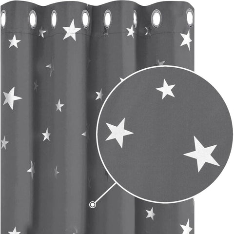 Darrahopens Home & Garden > Curtains > Curtains & Drapes 2 pcs Set Thermal Blackout Curtains Anti Cold Silver Star Pattern Eyelet Curtains 132X245Cm Light Grey