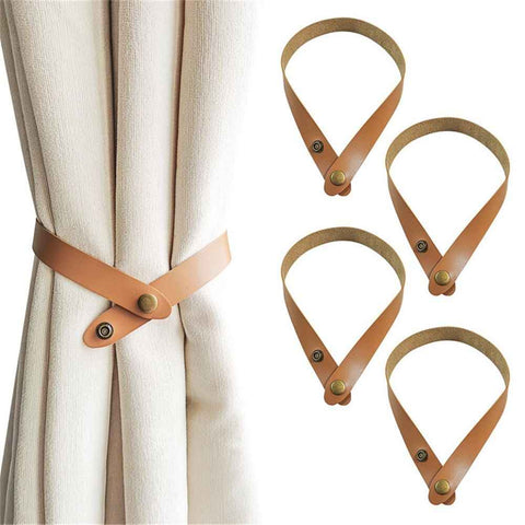 Darrahopens Home & Garden > Curtains > Curtains & Drapes Set of 4 Leather Curtain Tiebacks, Modern Faux Leather Curtain Straps with Adjustable Buttons, No Drill Holdbacks for Bedroom, Living Room, Hotel, Office,light brown