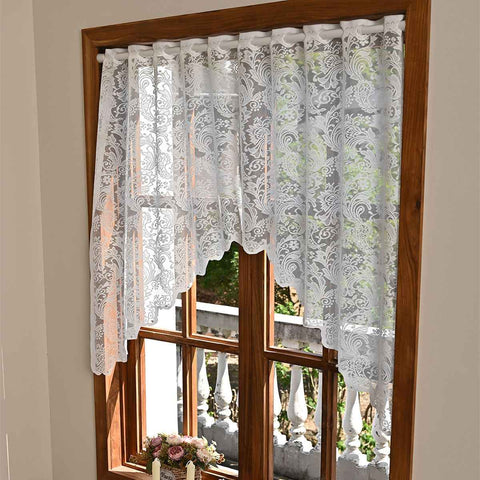 Darrahopens Home & Garden > Curtains > Curtains & Drapes White Lace Sheer Kitchen Valance Curtains for Windows, 160*100cm, Phoenix Tail Flower Pearl Half Curtain