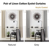 Darrahopens Home & Garden > Curtains Designers Choice Pair of Linen Cotton Coated Eyelet Curtains Grey 140 x 213cm