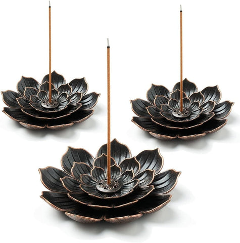 Darrahopens Home & Garden > Decor > Candle Accessories 3 Pack Brass Lotus Incense Holder, Incense Sticks Burner, Incense Ash Catcher