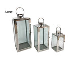 Darrahopens Home & Garden > Decor > Candles & Diffusers Bulk 4 Large Polish Silver Metal & Glass Lantern 18x50cmh In Australia - Darrahopens