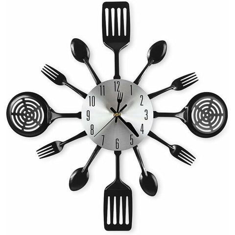 Darrahopens Home & Garden > Decor > Clocks 16" Large Kitchen Wall Clocks With Spoons And Forks, Great Home Decor And Nice Gifts, Black