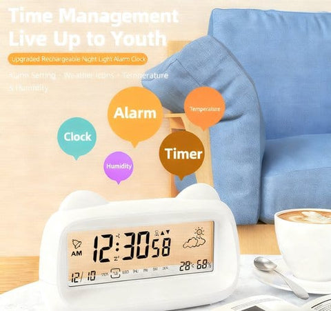 Darrahopens Home & Garden > Decor > Clocks Alarm Clock - Digital Alarm Clock - Digital Clock - Smart Alarm Clock - Electronic Calendar - Cat-shaped Alarm Clock with Light - Real-time Temperature and Humidity Monitoring - Weather Display - Large Night Light Screen - USB Charging（Pink）
