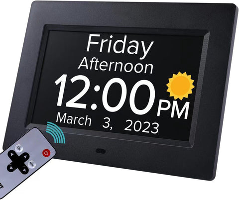 Darrahopens Home & Garden > Decor > Clocks Black Crystal Clear 7-Inch Digital Day Clock with Auto Dimming & Voice Assist - Perfect for Seniors