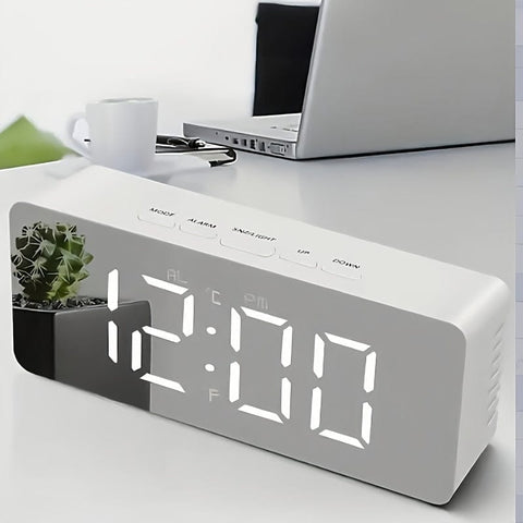 Darrahopens Home & Garden > Decor > Clocks LED Mirror Desk Clock with Snooze Function & Temperature Display Digital Alarm Clock, Large LED Display Mirror Clock with Snooze, Adjustable Brightness, Suitable for Home Bedroom Living Room Office Travel (White)