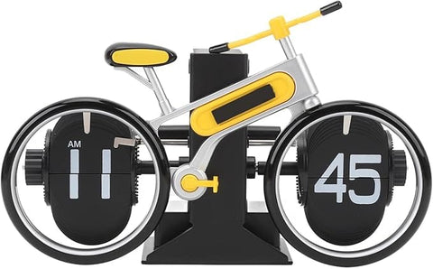 Darrahopens Home & Garden > Decor > Clocks Modern Bicycle Flip Clock – Creative Mechanical Desk Timepiece with Dual Rotating Wheels, Retro Design for Home Office Decor, Compact Size (Yellow)
